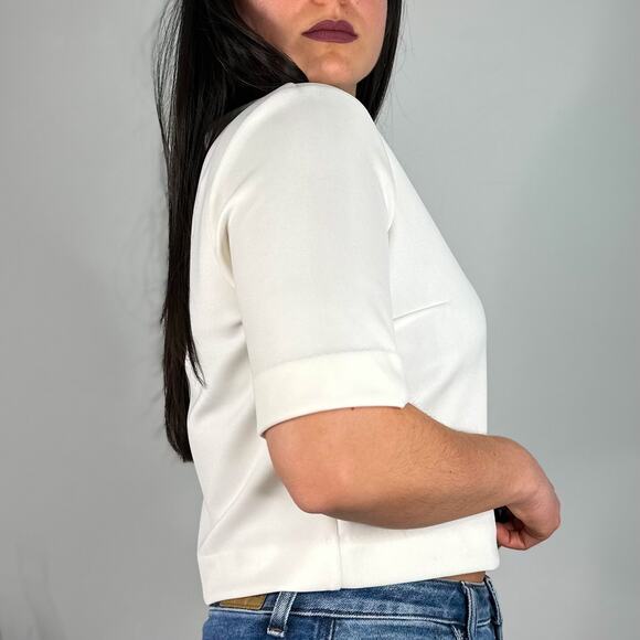 Express White Cropped Short Sleeve Exposed Zipper Top - Picture 5 of 9